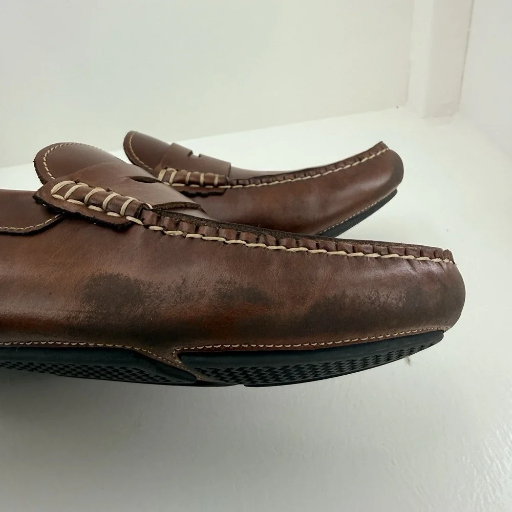 Johnston & Murphy Mens 10.5 M Brown Leather Penny Loafers Moc Toe Driving Shoes